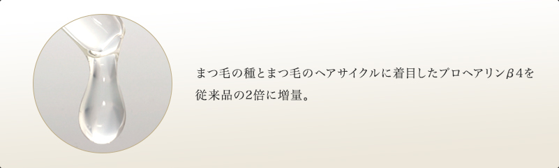 まつ毛の種にあたる毛包幹細胞とまつ毛のヘアサイクルに着目したプロヘアリンβ４を従来品の2倍に増量。